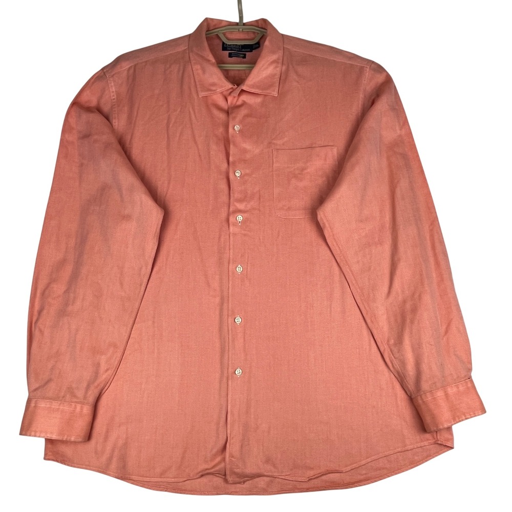 Polo Ralph Lauren Shirt Mens XL Orange Herringbone Cotton Bonnard Long Sleeve
